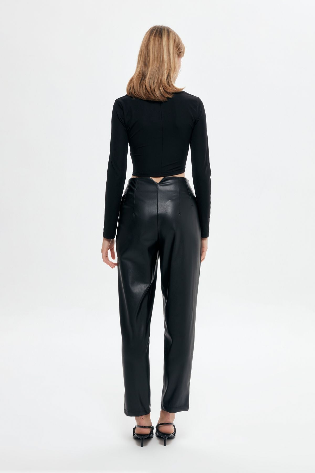 Plier Detailed Leather Trousers Black