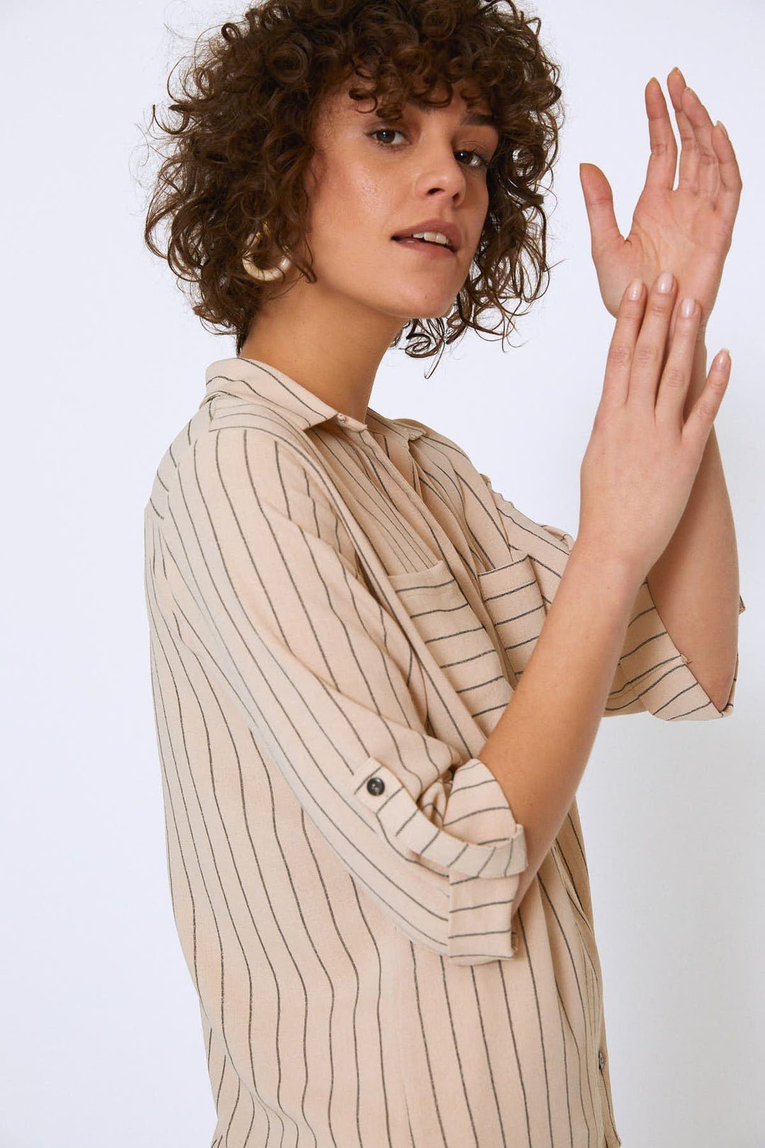 Önü Cepli Çizgili Gömlek Taş