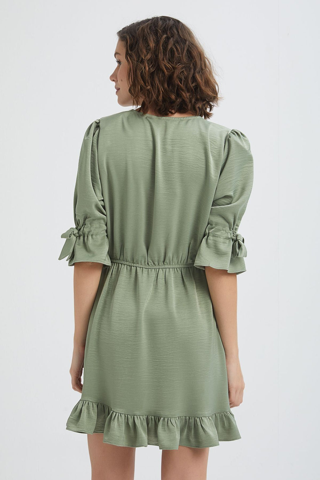 V Neck Frilly Mini Dress Mint