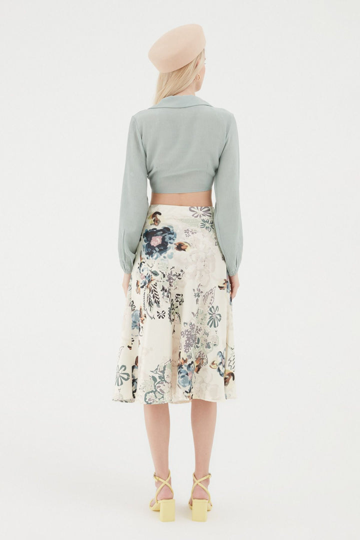 Patterned Satin Skirt Ecru
