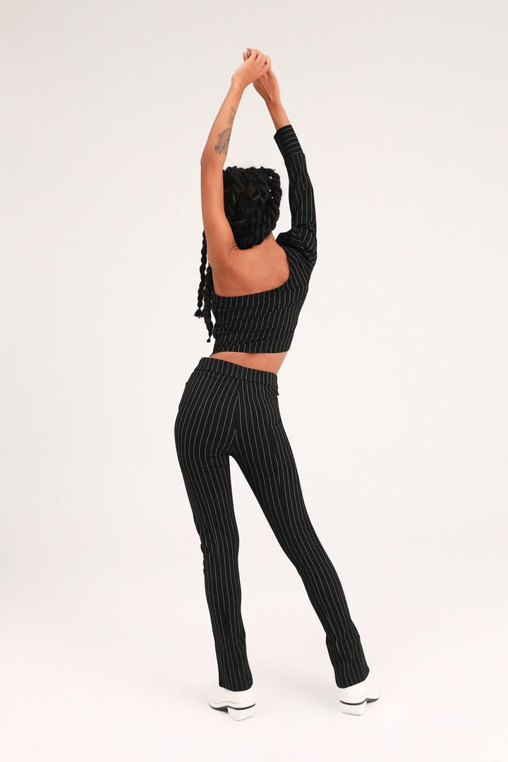 Çizgili Tek Omuz Bluz Siyah