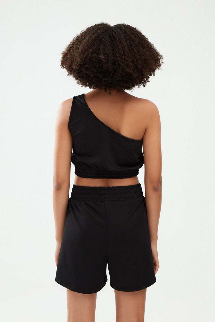 One Shoulder Crop Blouse Black