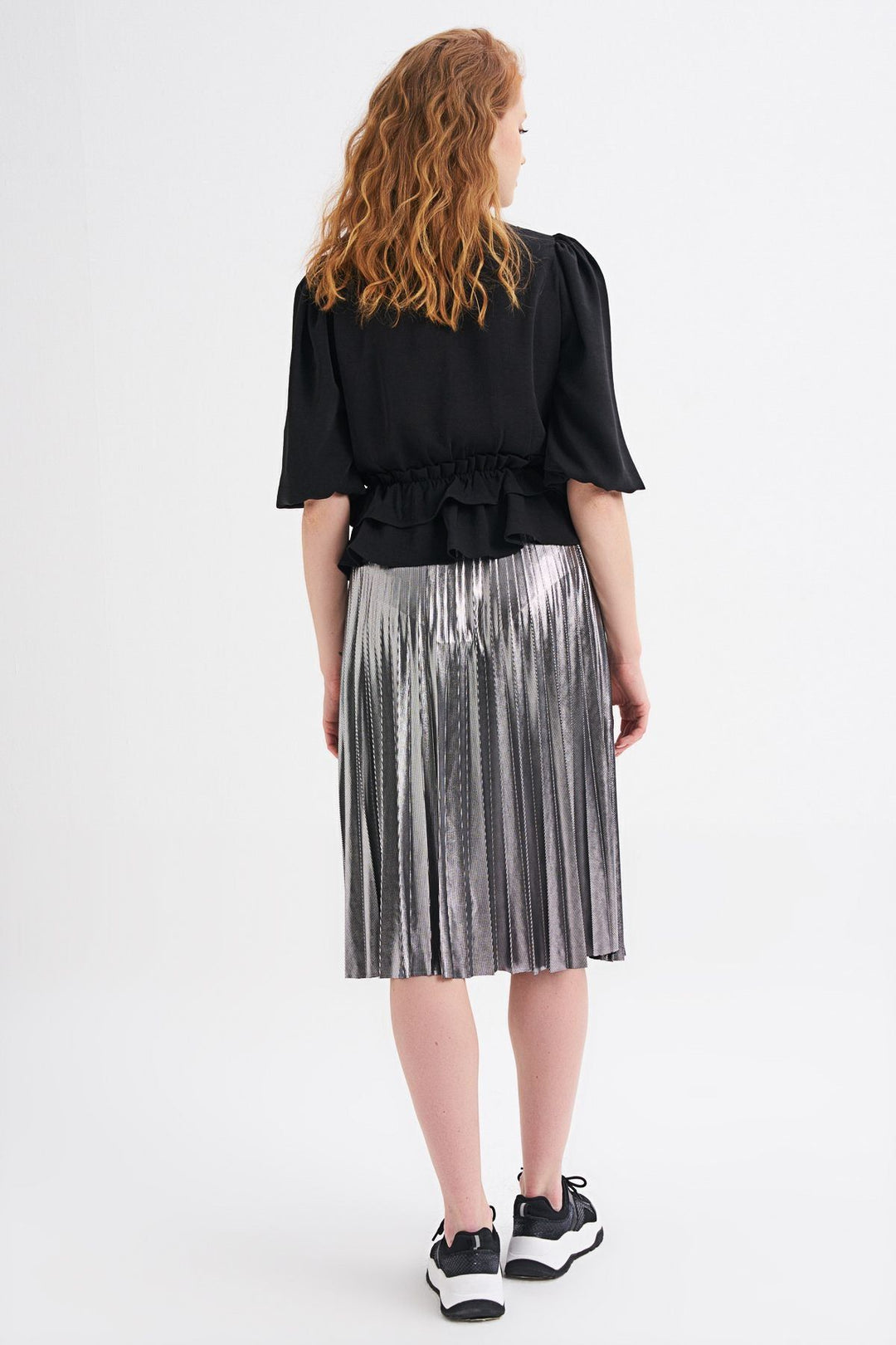 Pleated Midi Skirt Silver