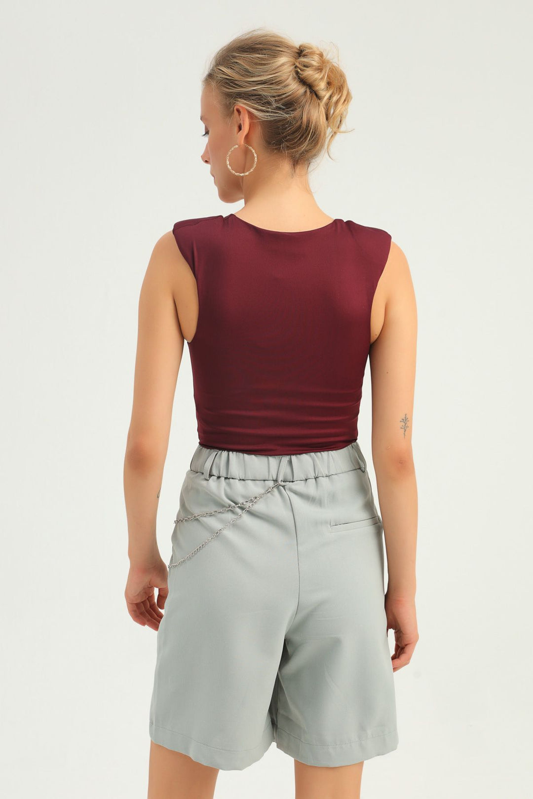 Waistcoat Square Neck Bodysuit Claret Red