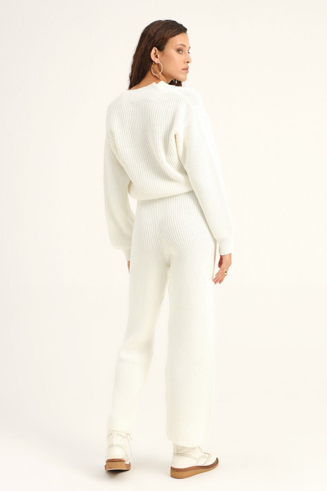 Wide Leg Knitwear Trousers White