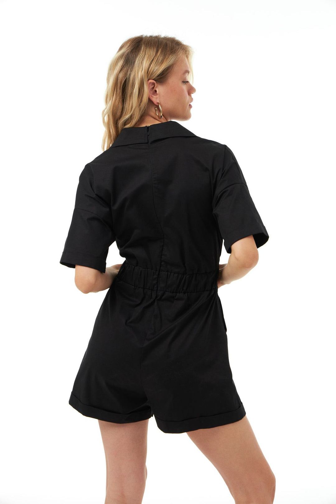 Buckle Accessory Shorts Jumpsuit Black