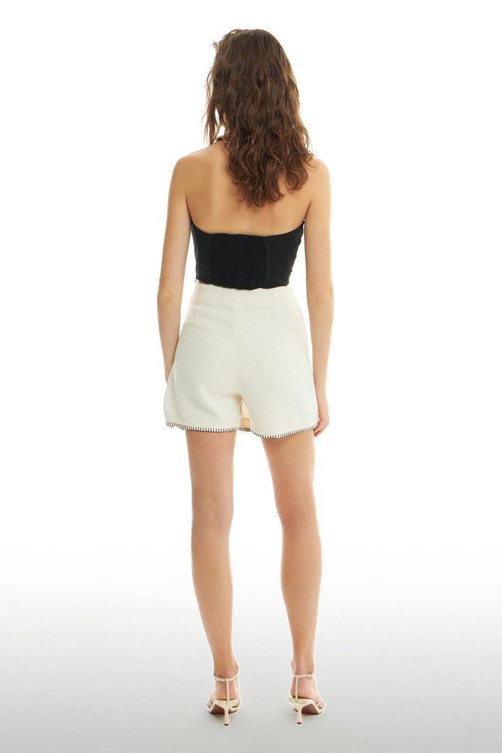 Stitch Detail Short Skirt Ecru