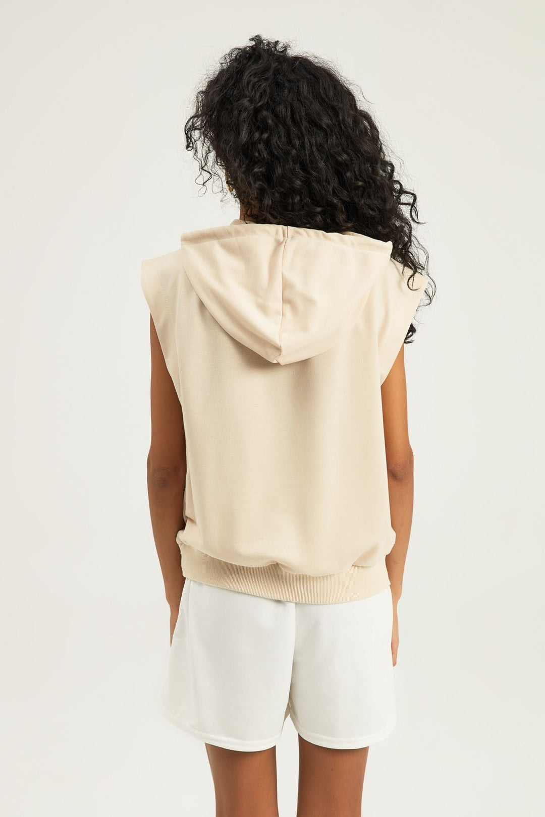 Hooded Kangaroo Pocket Sweatshirt Beige