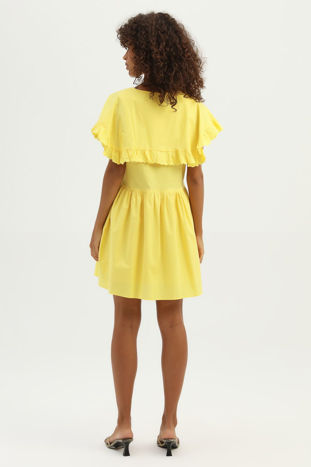 Embroidered Pleated Dress Dark Yellow