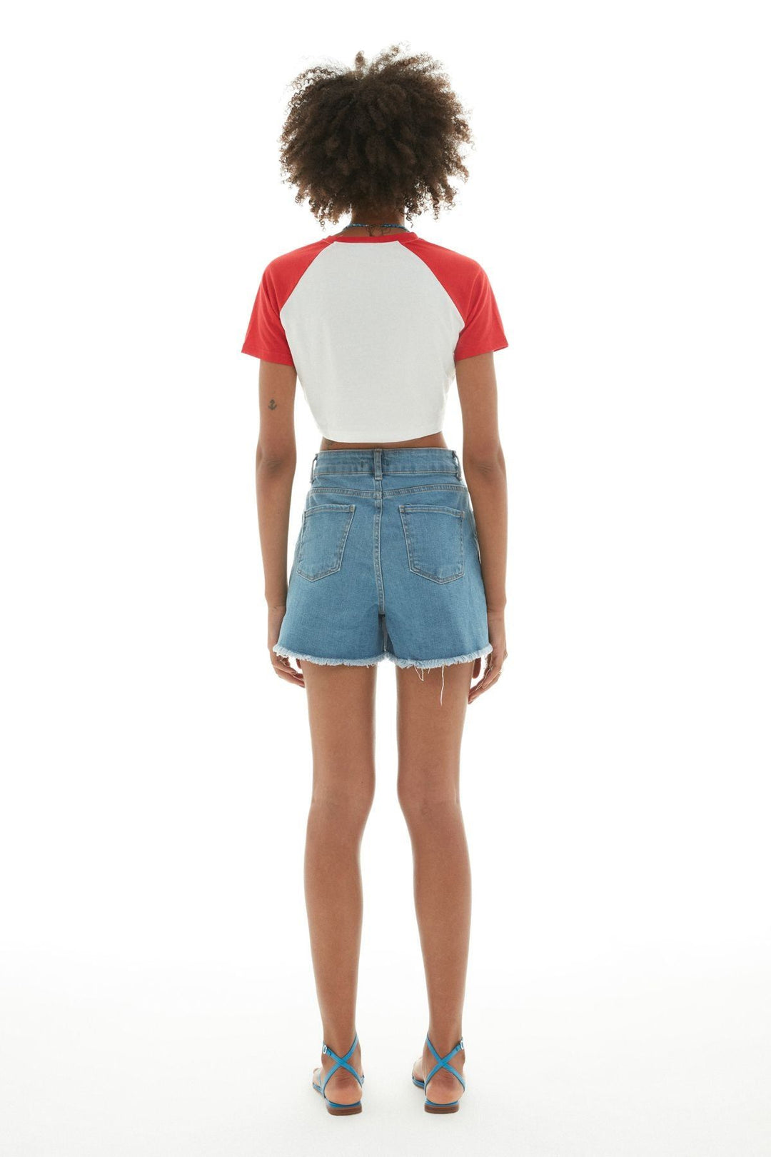 Tasseled Denim Shorts Skirt Blue