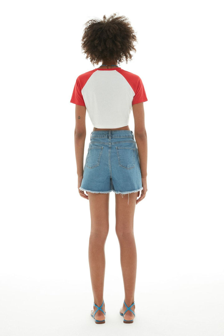 Tasseled Denim Shorts Skirt Blue