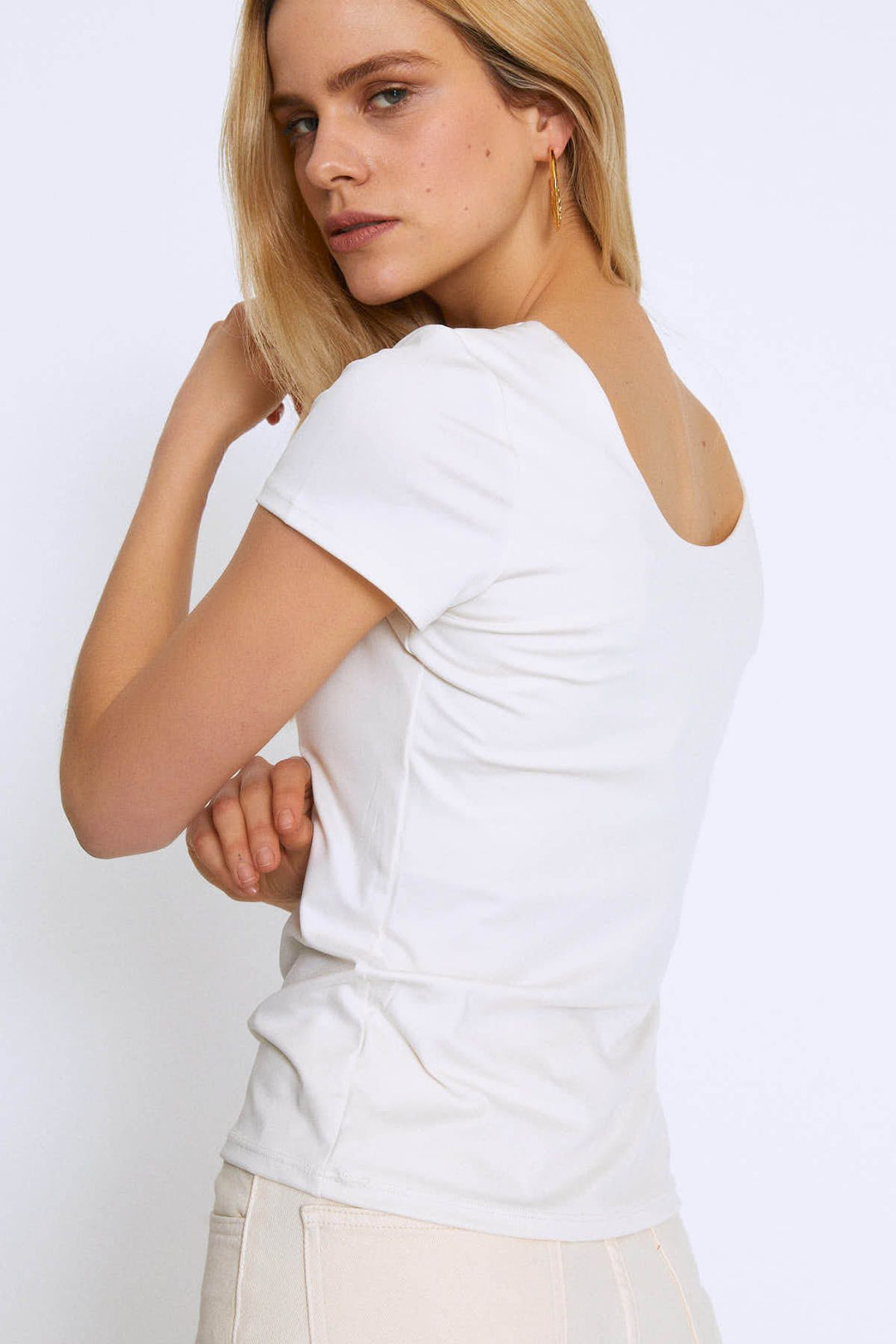 Short Sleeve Basic Blouse Bone