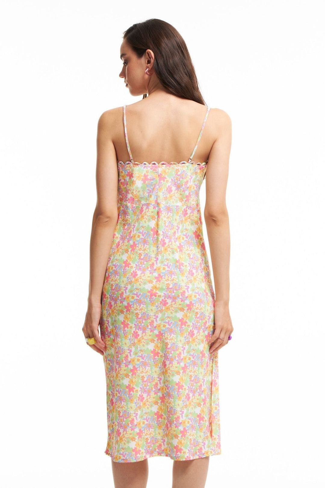 Askılı Desenli Uzun Elbise Yeşil