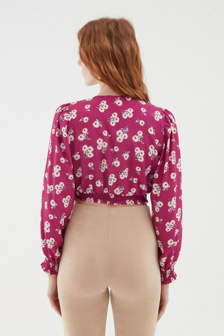 Patterned V-Neck Blouse Orchid