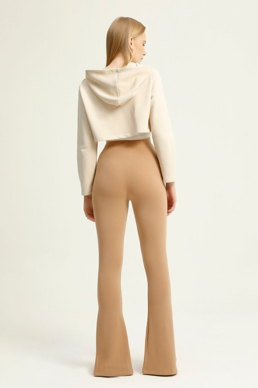 Slit Detailed Flared Trousers Beige