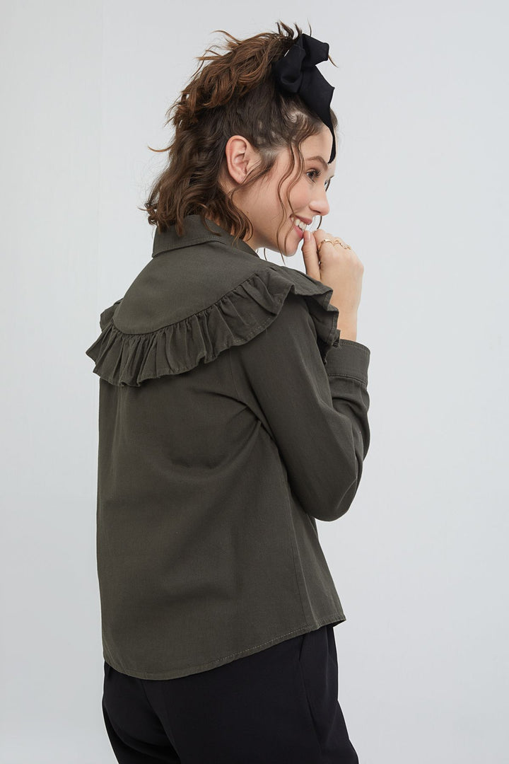 Ruffle Detailed Shirt Khaki