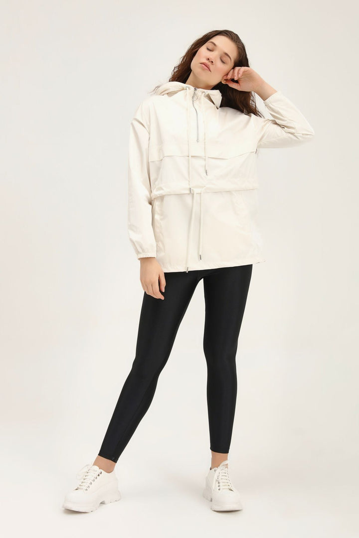 Hooded Elastic Waist Raincoat White