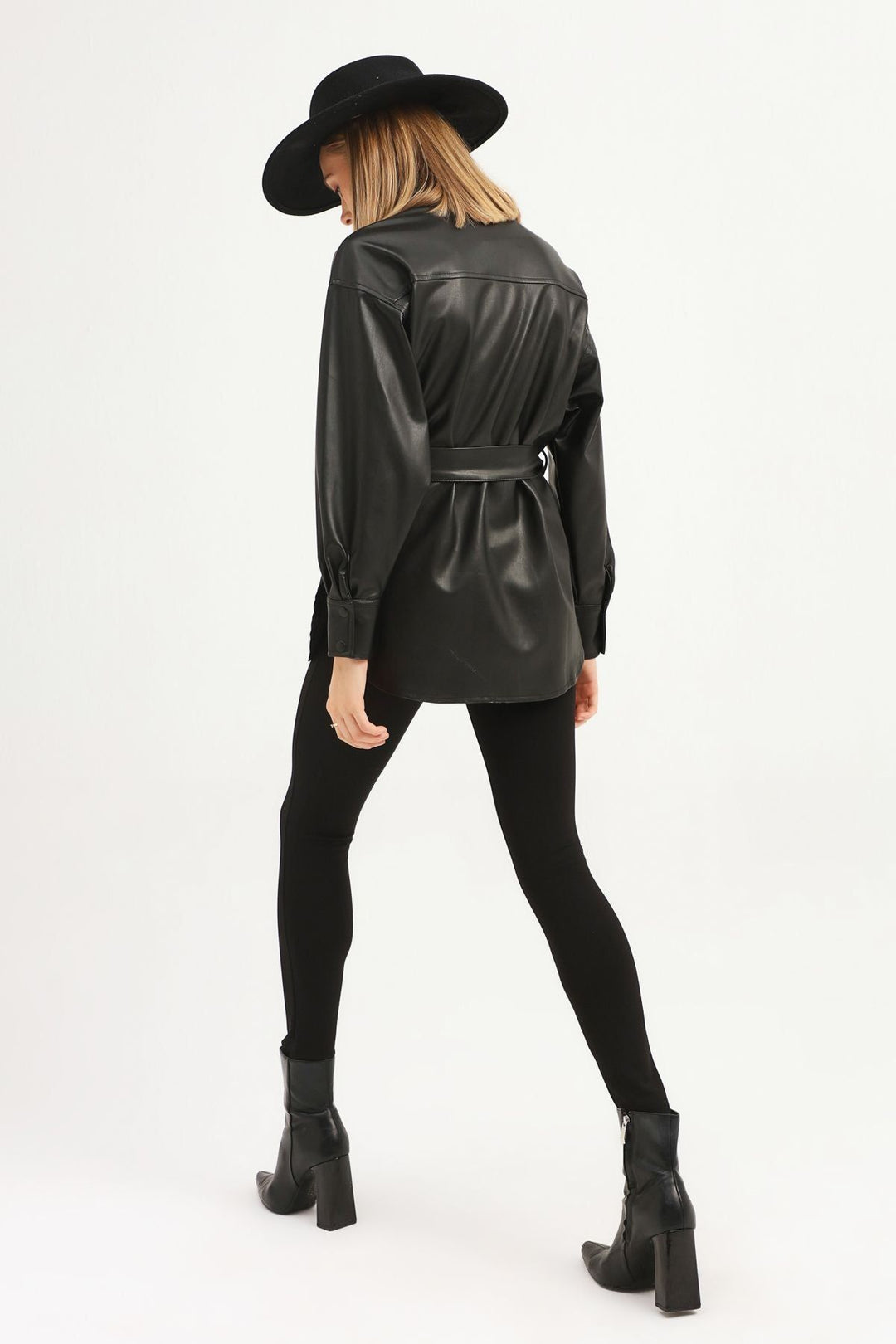 Kemerli Cepli Deri Gömlek Siyah