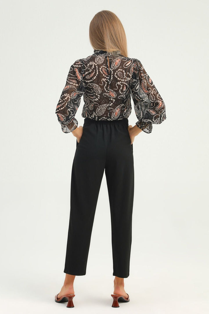 Yüksek Bel Beli Lastikli Pantolon Siyah