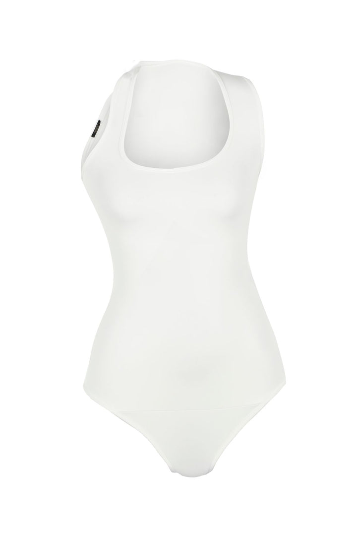 Asymmetric Sleeve Bodysuit Ecru