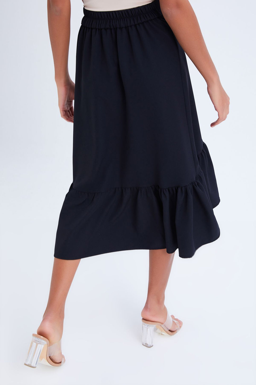 Button Detailed Frilly Skirt Black