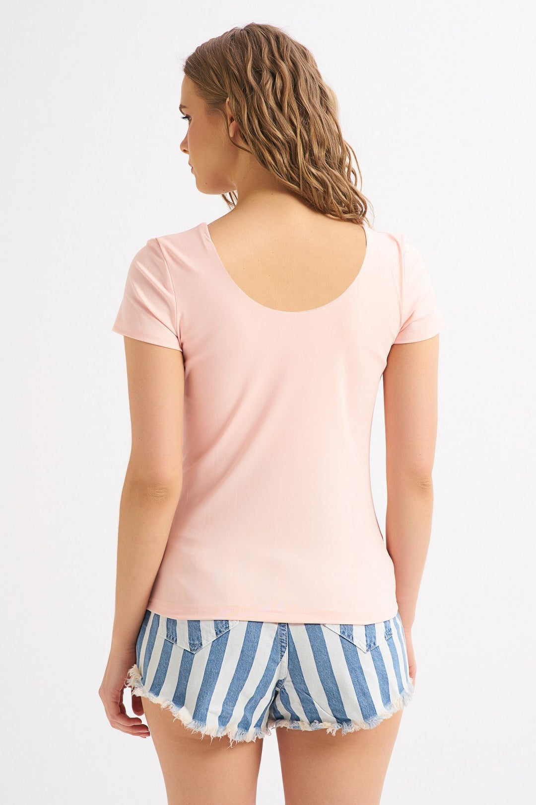 Short Sleeve Basic Blouse Powder