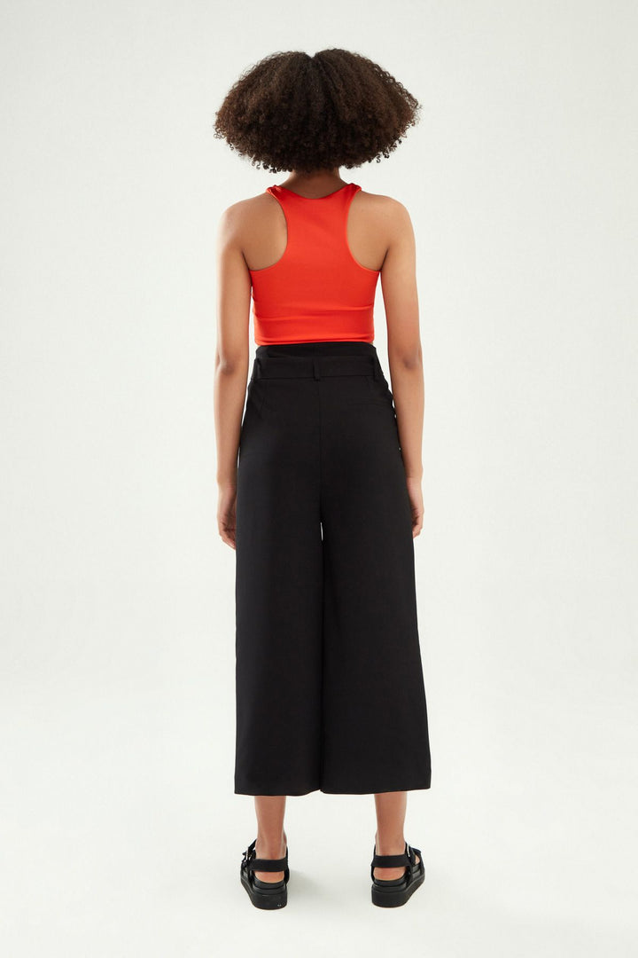 Kemerli Bol Paça Pantolon Siyah