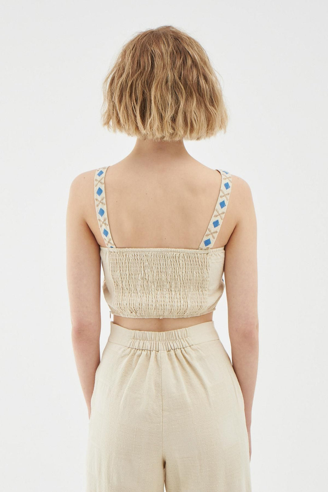 Embroidery Detailed Crop Blouse Natural