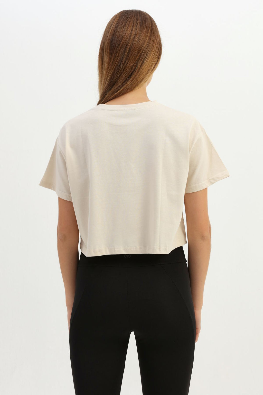 Basic Crop Tişört Açık Bej
