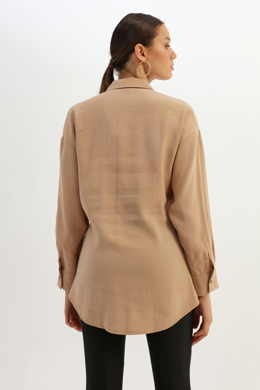 Beli Büzgülü Gömlek Bej