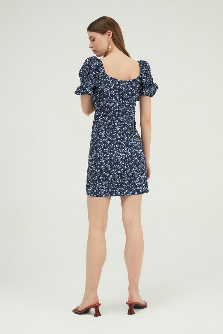 Patterned Watermelon Sleeve Mini Dress Indigo