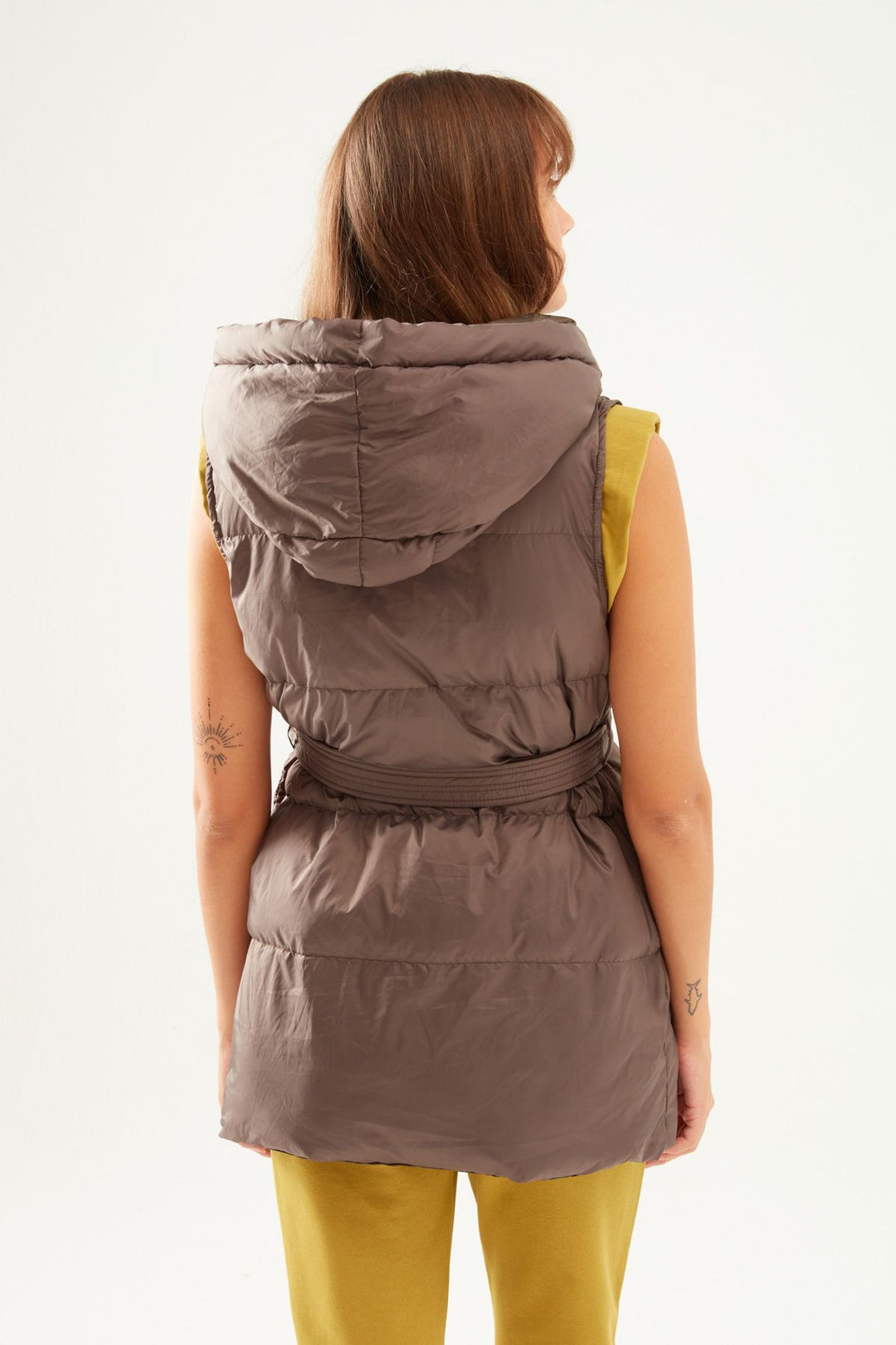 Hooded Belt Inflatable Vest Brown