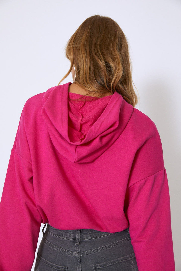 Hooded Tie Waist Sweatshirt Fuchsia