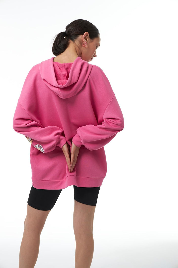 Yazı Baskılı Sweatshirt Pembe