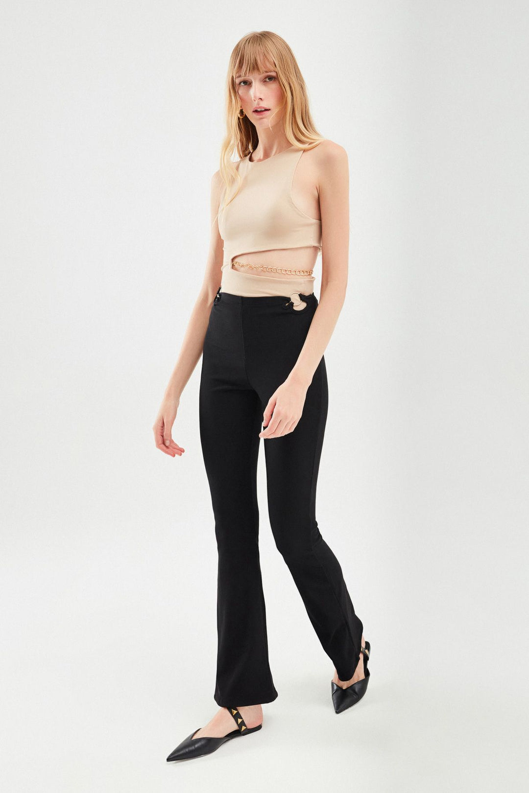 Chain Cut Out Bodysuit Beige