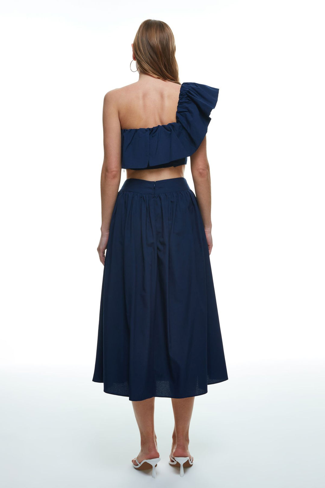 High Waist Pleated Detailed Midi Skirt Navy Blue