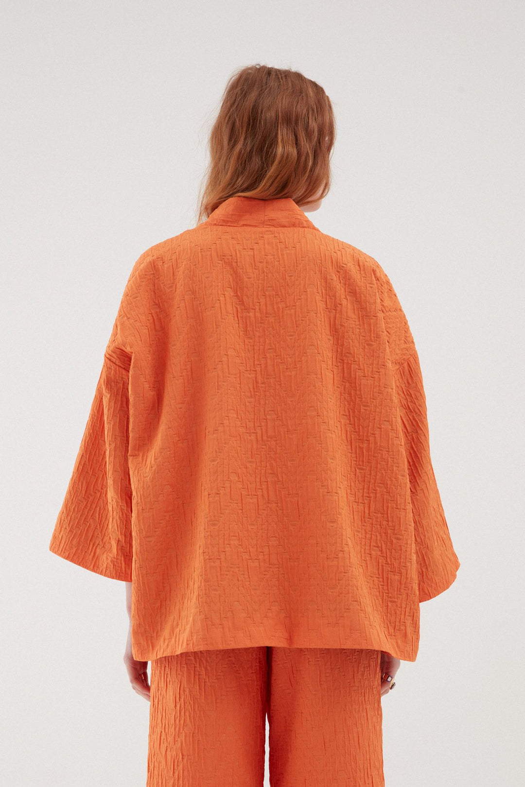 Textured Shawl Collar Jacket Orange