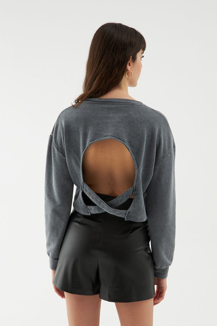 Low Back Crop Sweatshirt Anthracite
