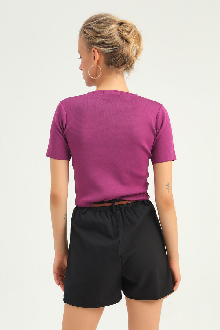 Kemerli Yüksek Bel Şort Siyah