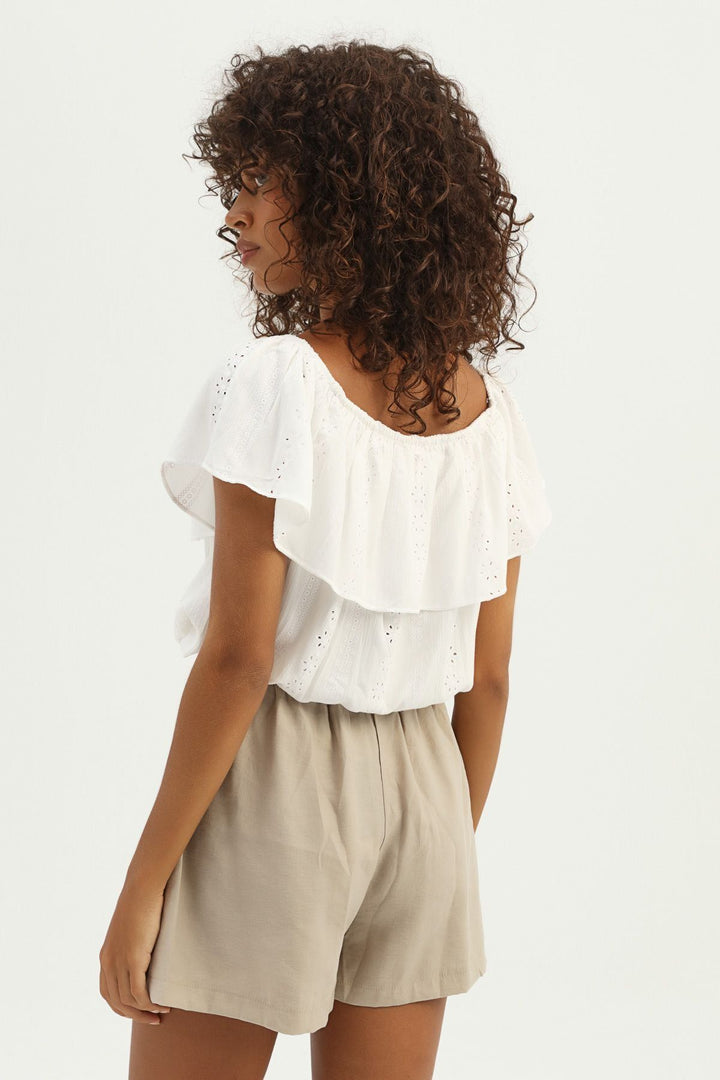 Off Shoulder Crop Blouse Ecru