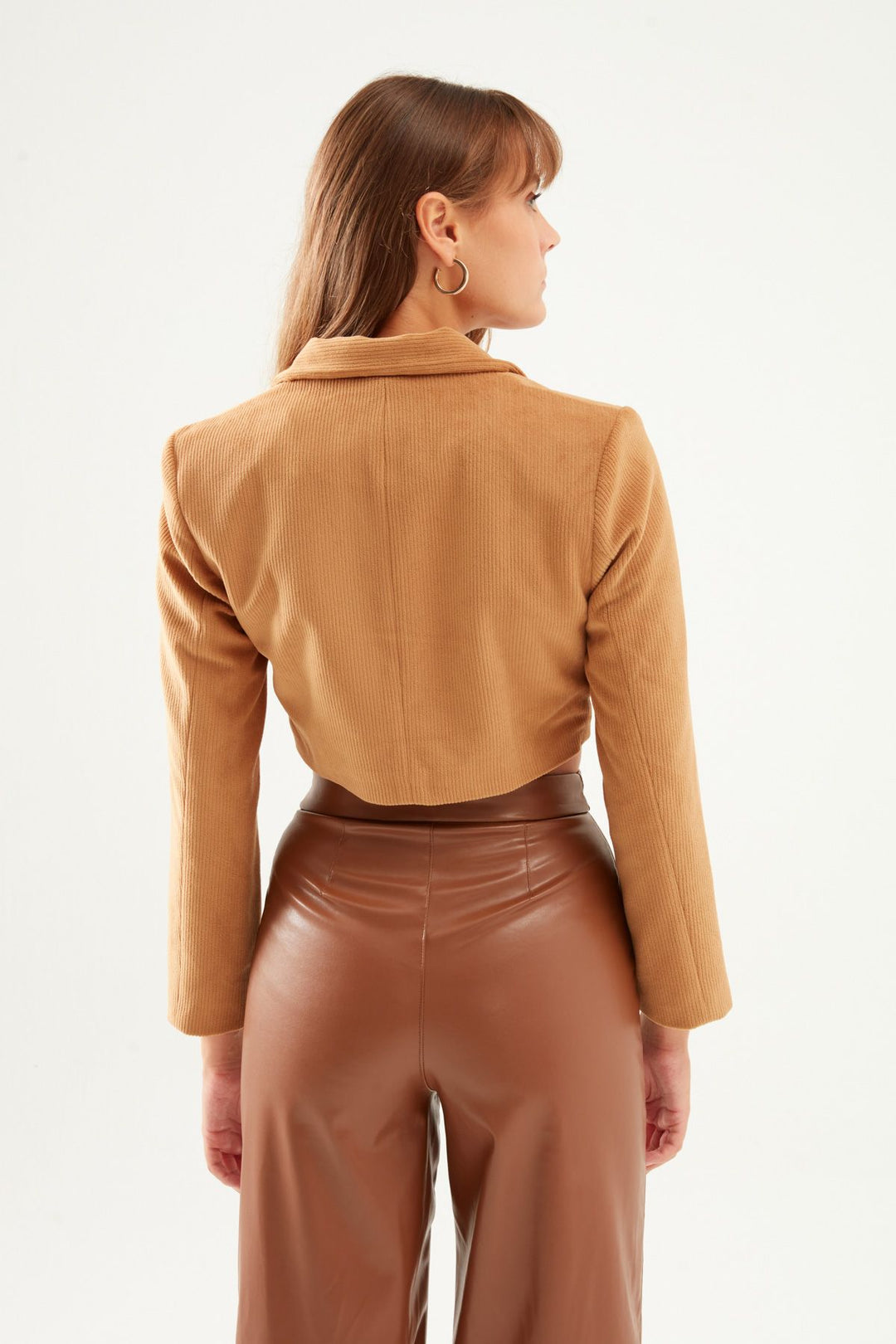 Velvet Crop Blazer Jacket Camel