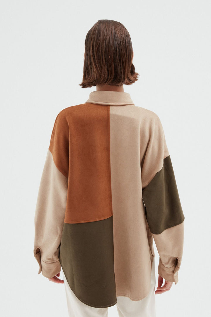 Block Suede Shirt Beige