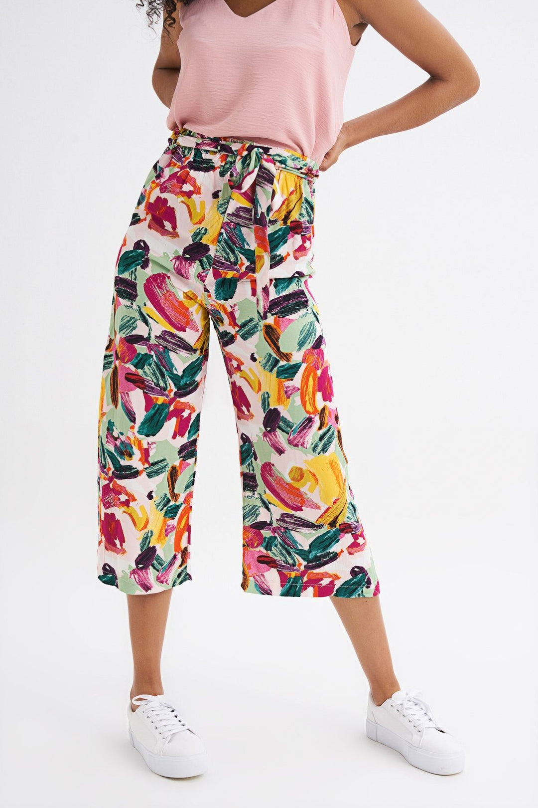Patterned Belt Detailed Trousers Fuchsia