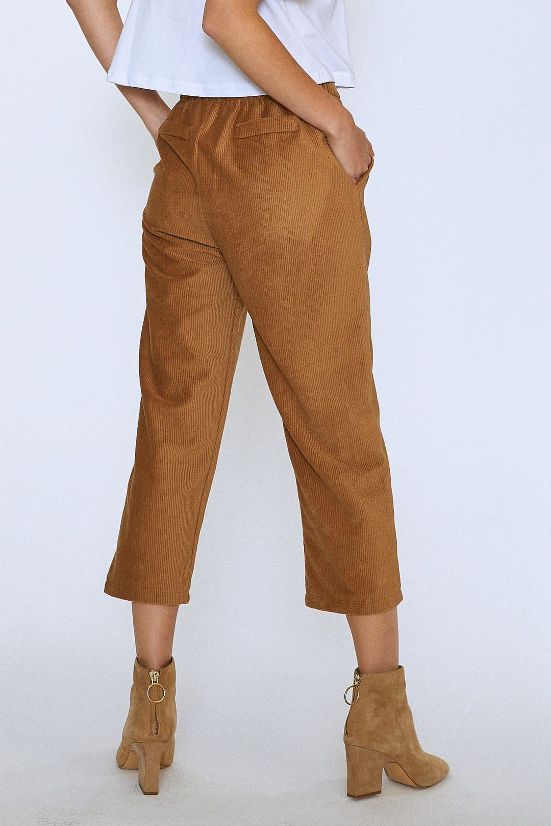 Elastic Waist Velvet Trousers Camel