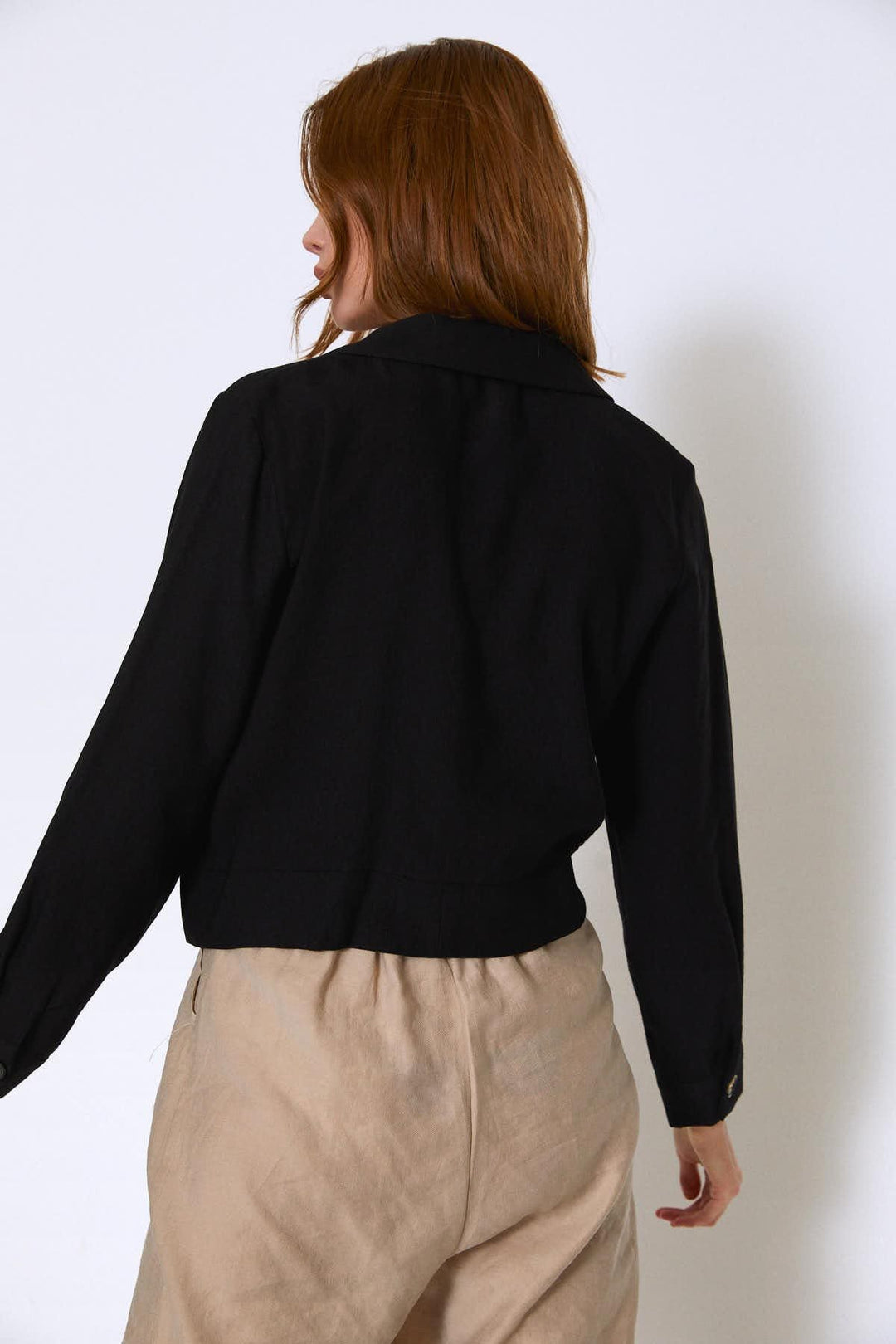 Tie Waist Pocket Long Sleeve Shirt Black