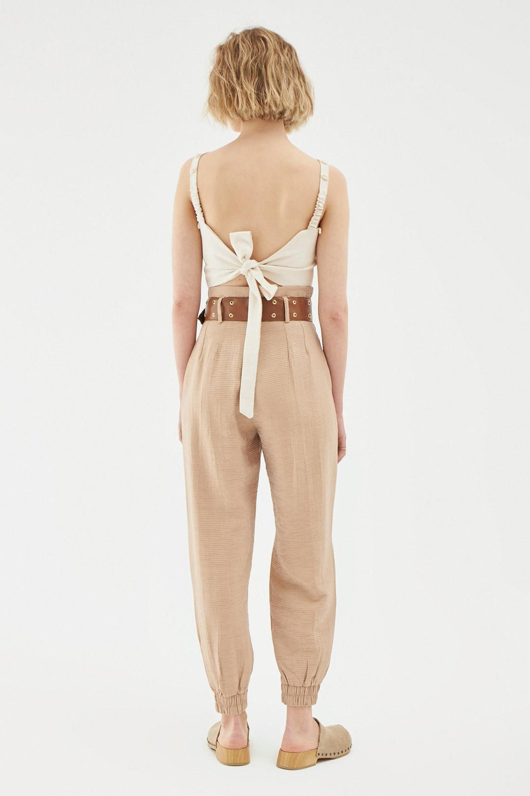 Belted Jogger Pants Beige