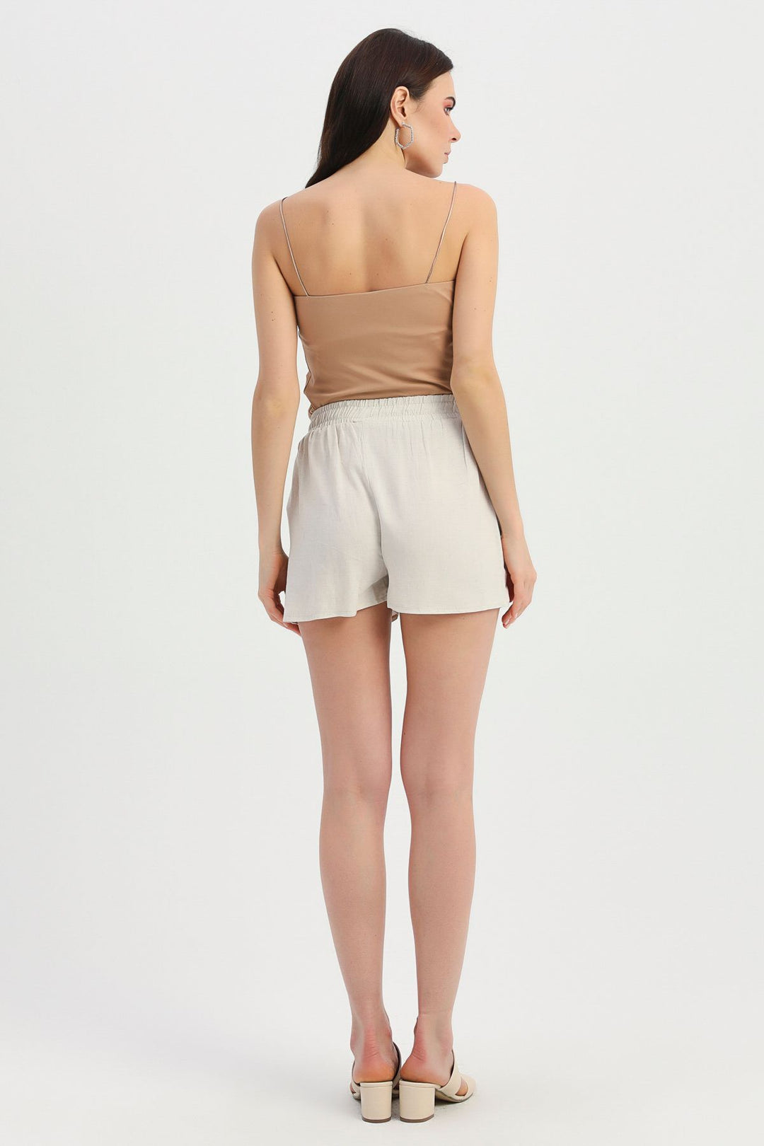 Elastic Waist Linen Shorts Natural