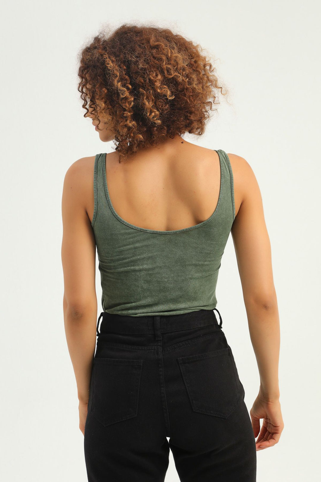 Letter Printed Strap Bodysuit Khaki