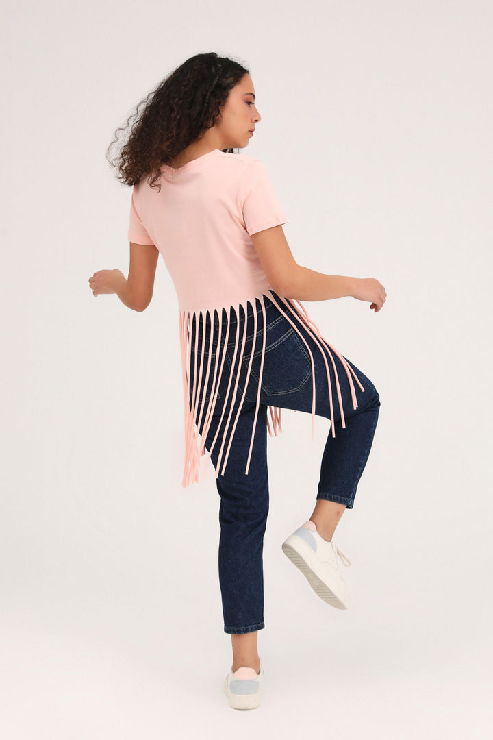 Ucu Püsküllü Tişört Somon