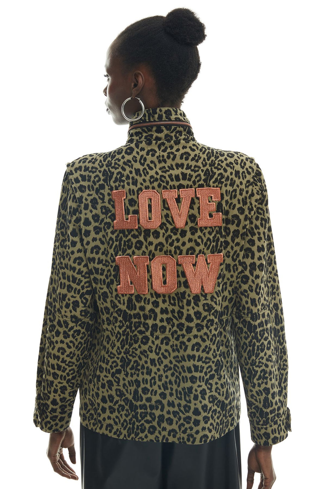 Sırtı Baskılı Leopar Desenli Ceket Haki